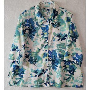 Drapers & Damons Women's 2 XL Button Front Shirt 3/4 Sleeve Abstract Foliage